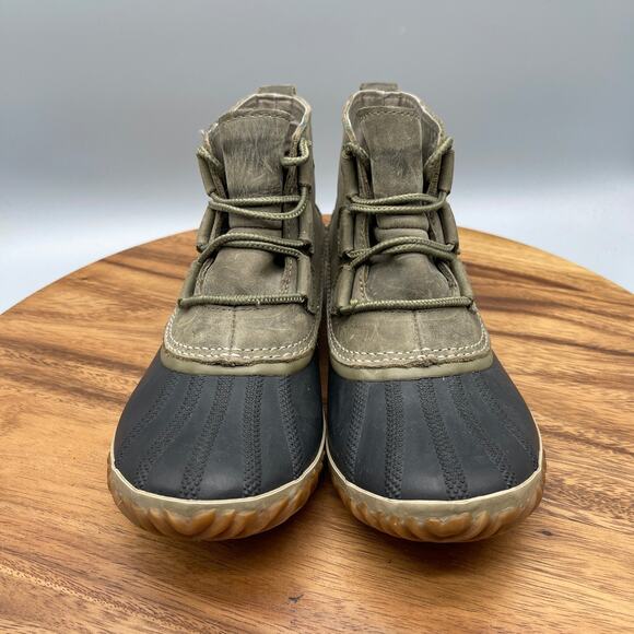 Sorel Out N About Boots Womens Size 8 Green Leather Casual Comfort Duck Bootie - Picture 2 of 8